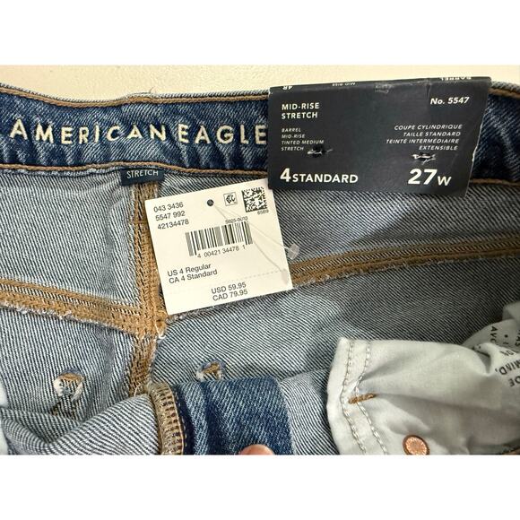 NWT American Eagle Stretch Barrel Jeans Mid-Rise Tinted Medium Sz 4 R - Picture 10 of 15
